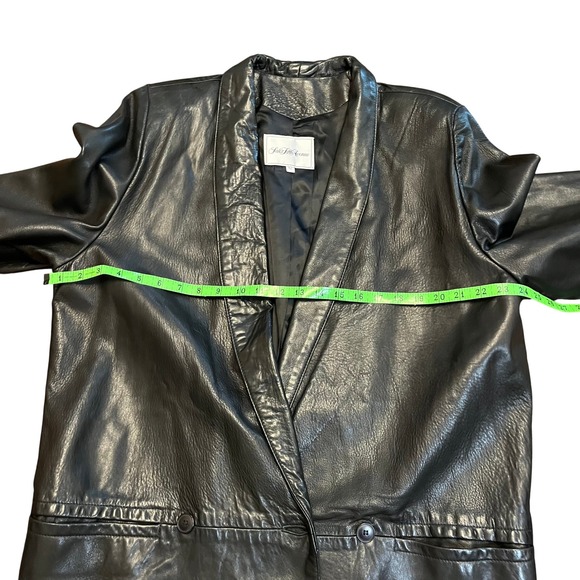 Vintage Saks Fifth Avenue Black Leather Coat Blazer Jacket Womens Size 12‎ - Picture 11 of 16